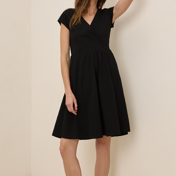 Pact Organic Fit & Flare Crossover Dress Black Small - Picture 2 of 5